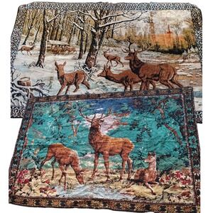 Vintage Deer Buck‎ Forest Outdoorsman Wall Tapestry Rug Decor Italy Mid Century